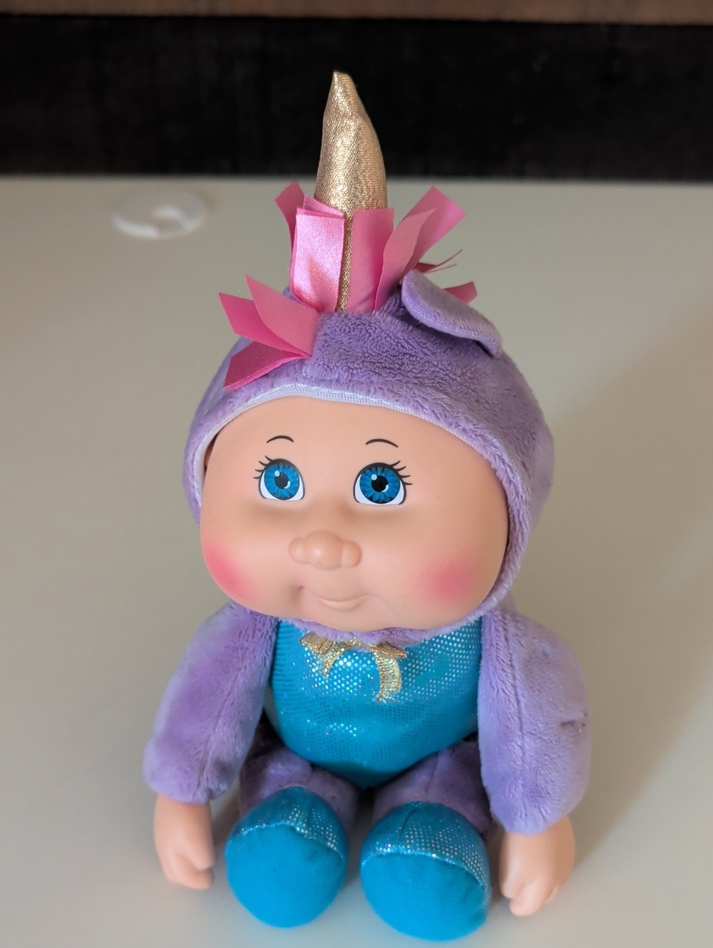 CPK Purple Unicorn Plush Doll with Blue Outfit - Kids Toy 12"X4.5"